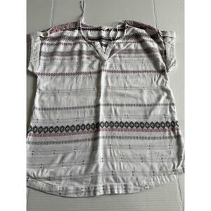 Marrakesh Women's Boho White Gray Red Shirt Large Cotton/rayon Large